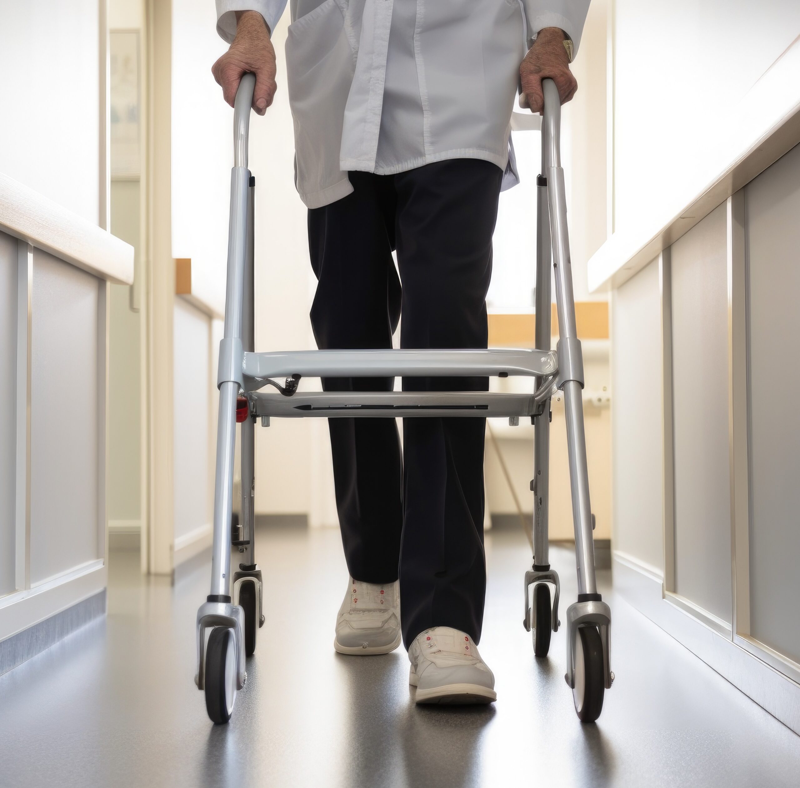 Man using a Walker inside a clinic